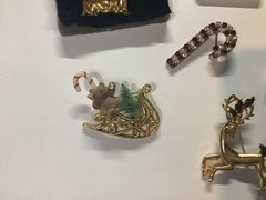 Vintage Lot 8 Christmas Brooch Pins AVON Angel Nativity Tree ROMAN Bow Reindeer