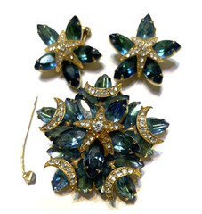 FOR REPAIR Rhinestone Jewelry Set Earrings Brooch Star Burst Estate Glam