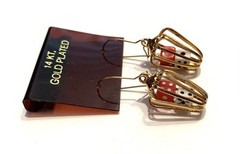 Vintage Caged Dice Dangle Earrings 14K Gold Plated 1.25” NOS