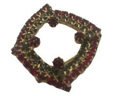 Julliana Brooch Red annd Green Stones Square 2 Layer Vintage