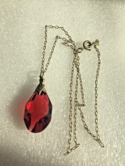 Pendant with chain silver 875 Russian Soviet Gold vintage USSR red crystal glas