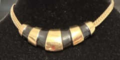 NAPIER Enamel Choker Necklace 15.5″ black enamel and gold tone