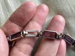 Vintage Sterling Silver 14 K Gold Purple Glass Line Bracelet 7.25”