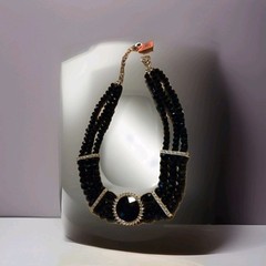 🔥Very Classy 🔥TripleBlackGlassBead Strand W/ 🔥Gorgeous Centerpiece🔥