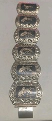 Vintage Sterling Silver Niello Black Enamel Thai Dancer Panel Bracelet lot of 2