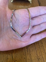 Vtg Gold Plated V Shape Necklace Red And Clear CZ Rhinestone Classic 8.5 In
