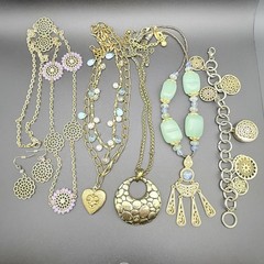 Vintage Gold Tone Boho Jewelry Lot Necklace Locket Earrings Charm Bracelet Watch