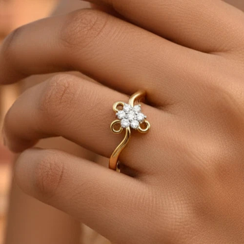 Round Cut 0.24TCW White Moissanite Floral Cluster Design Ring 10K Yellow Gold FN