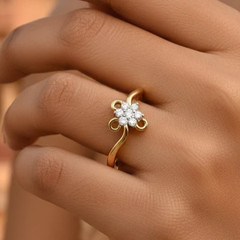 Round Cut 0.24TCW White Moissanite Floral Cluster Design Ring 10K Yellow Gold FN