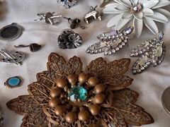 Antique Vintage Rhinestone Jewelry Mixed Lot Charms Brooches Sterling Ring AVON