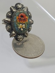 Vintage Rare Micro Mosiac Floral Tile Small Italian Handmade Wrap Ring Size 6
