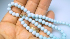 Lovely Vintage Strand Pale Blue (Turquoise??) Beads Necklace w 10K Gold Clasp