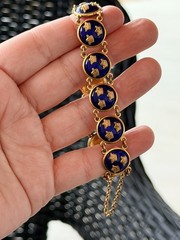 Vintage Sporrong Stockholm Swedish Heritage Crown Royal Blue Enamel Bracelet