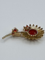 Vintage JULIANA D&E Sunflower Large Pin Brooch Champagne/Orange Rhinestone Stem