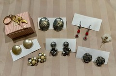 Vintage Jewelry Lot – Six pairs of earrings, one pin, one Avon keychain
