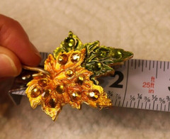 Maple Leaf dual purpose brooch pendant orange green with rhinestones 2011 FL