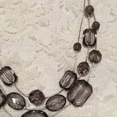 Vintage Silver Tone Smokey Purple Gray Bead 3 Strand Necklace Layered Statement