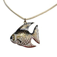 Vintage Cloisonne Fish Pendant Necklace Nautical jewelry Japanese cloisonné art