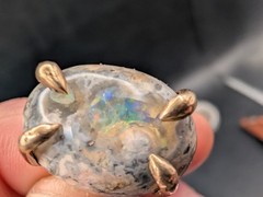 🔥 ANTIQUE 10K GOLD THICK BAND RING BRIGHT GALAXY BOULDER OPAL STONE 8.5 GRAMS