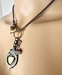 Handmade Charm Necklace Vintage Oxidized Sterling FOB Shield Pendant & Chain
