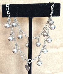 Vintage Sterling Silver Multiple Ball Dangle Pendants Anklet w/Heart Charm