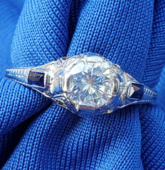 Original EARTH MINED DIAMOND Deco Engagement Ring Vintage Sapphire Solitaire 14K