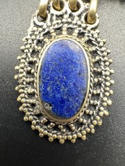 Vintage Lapis Lazuli Afghan Tribal Boho Brass Pendant Necklace & Earring Set