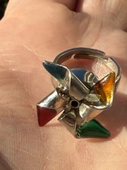 Vintage 80-90’s Colorful Enamel Pinwheel Ring Unusual Fidget Spinner Adjustable!