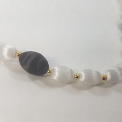 Vintage Silk Satin Thread Beaded Necklace Jewelry Gold Tone Spacers Black White