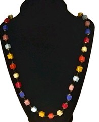 Vintage 1960″s Square Art Glass Beads Bohemian Necklace Multi Color Strand