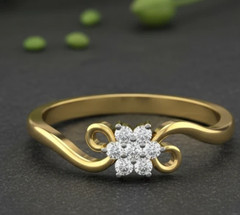 Round Cut 0.24TCW White Moissanite Floral Cluster Design Ring 10K Yellow Gold FN