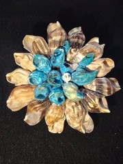 Seashell Small Brooch Blue & Beige Boho Beach Artsy