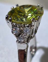 Yellow Green Center Stone White Side Cocktail Ring Silver Toned Stamped China