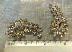 Vintage Clear Rhinestone Swirl Clip-On Earrings Mid Century Bridal Sparkle