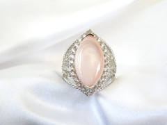 Large Sterling Silver 925 Pink MOP White Topaz Statement Ring Size 7