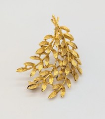 Leaves Leaf Brooch Pin Brushed Gold Tone Fall Autumn Foliage
