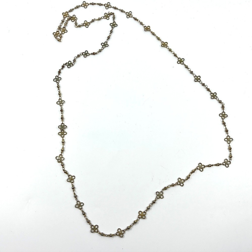 Vintage Gold Tone Quatrefoil Station Necklace Delicate Beaded Chain Classic