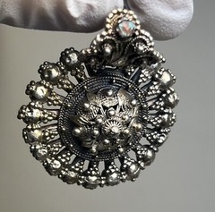 ANTIQUE ARMENIAN BYZANTINE REVIVAL OTTOMAN SAPHIRET COIN SILVER JEWELED EARRINGS