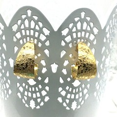 Lightweight Textured Gold Tone Wide Long Hoop 1”