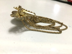 Vintage Art Deco Style Gold Tone Dangling Chains Faux Pearls C Clasp Brooch Pin