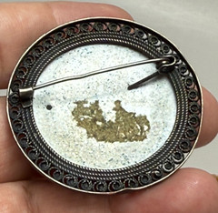 Vintage Russian Rostov Finift Hand Painted Maiden by The River 2″ Enamel Brooch