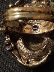 Vtg Reverse Carved Glass Cameo Ring Adjustable Gold Tone Victorian Revival AB