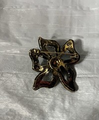 Vintage Jet Black Rhinestone Flower Brooch Pin