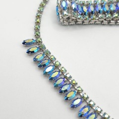 VTG B. David Blue Green Aurora Borealis Rhinestone Choker Necklace & Bracelet