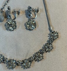 VTG Silver Tone Clear Rhinestone Choker Necklace & Screw Back Earrings Set 16.5”