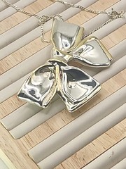 Vintage Italy 925 Sterling Silver Bow Ribbon Necklace Brooch Convertible 17″