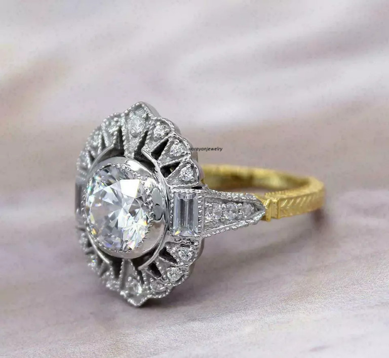 European Vintage 3.00Ct Round Cut Diamond CZ Wedding Ring 14K Yellow Gold Finish