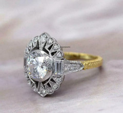 European Vintage 3.00Ct Round Cut Diamond CZ Wedding Ring 14K Yellow Gold Finish