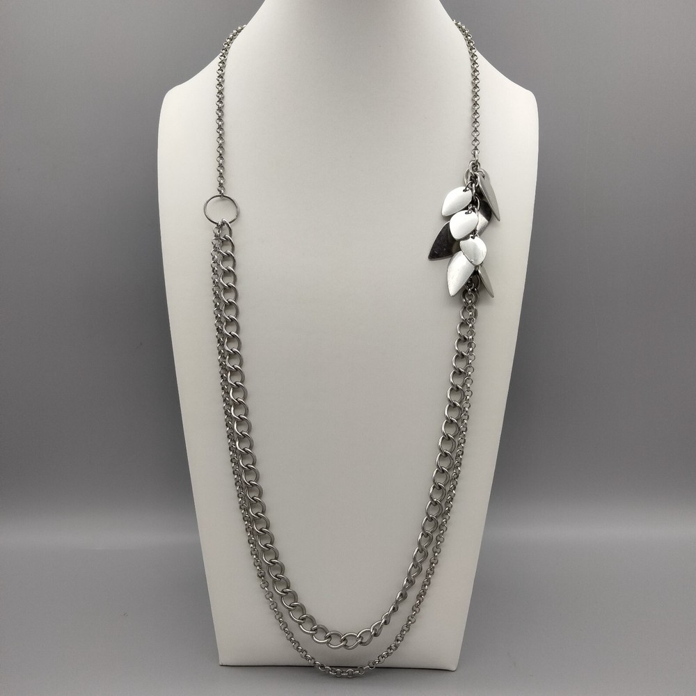 90’s Couture Punk Edgy Silver Tone Asymmetrical Chain Necklace Vintage Club Wear