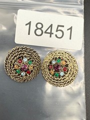 Vintage Judy Lee Clip On Earrings Fruit Salad Rhinestone Gold Tone